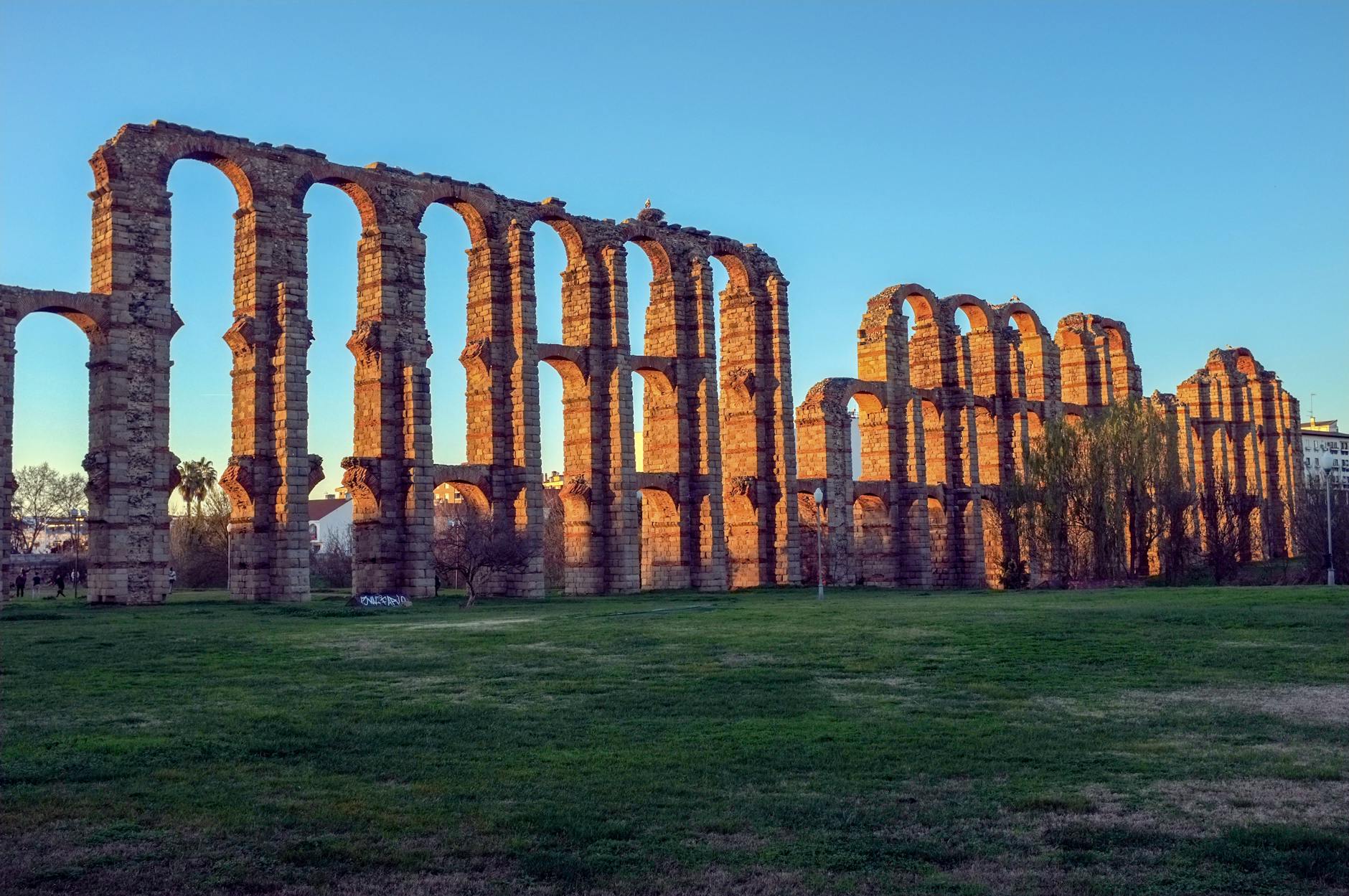ruins of an ancient roman aqueduct in merida spain