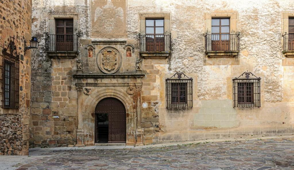 wall of ovando palace in caceres in spain