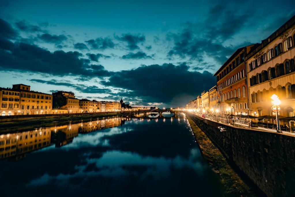 body of water between buildings